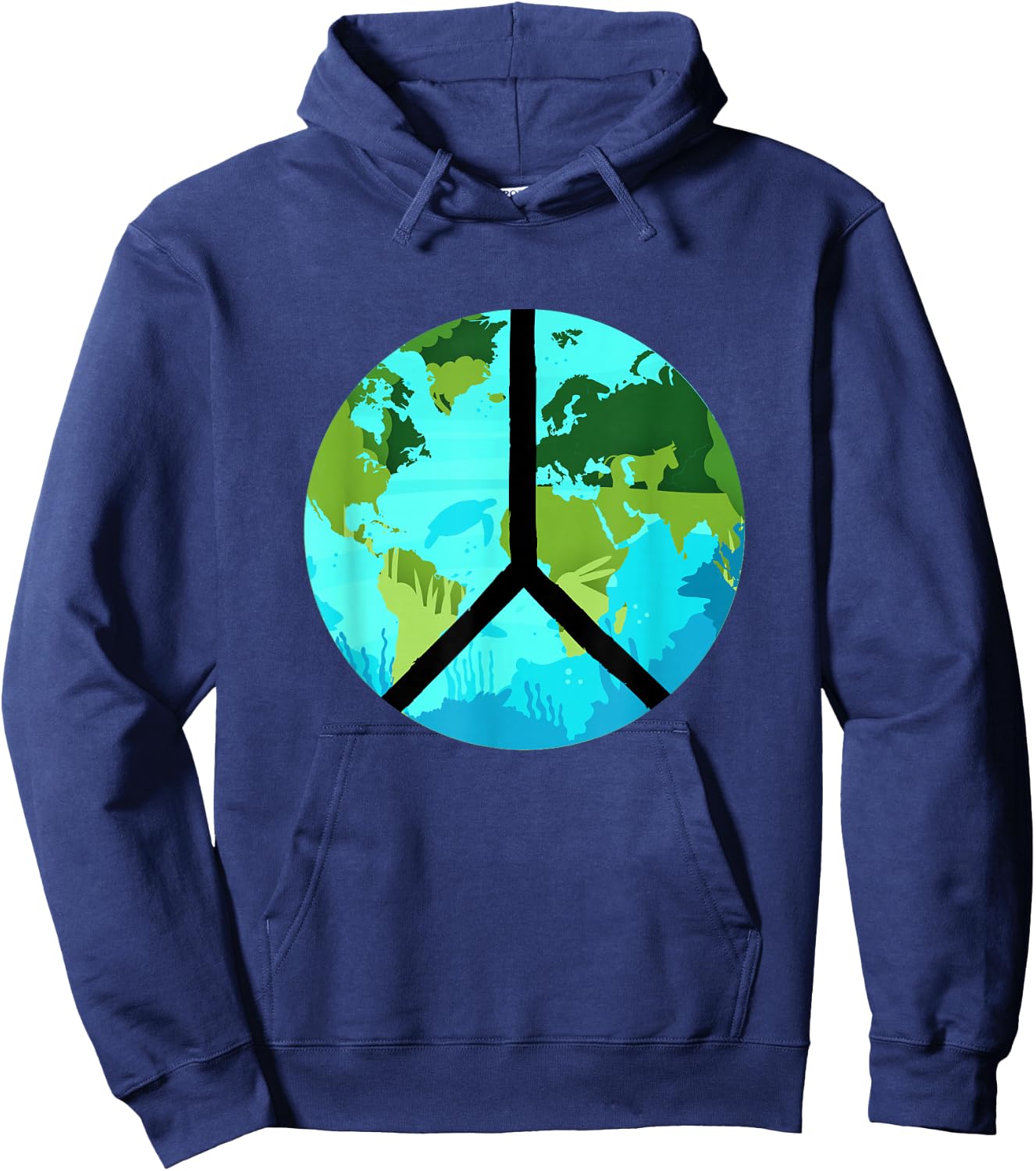 Earth Day, World Peace, Environmental Peace Sign, Hippie Hoodie - Hoodie | Navy