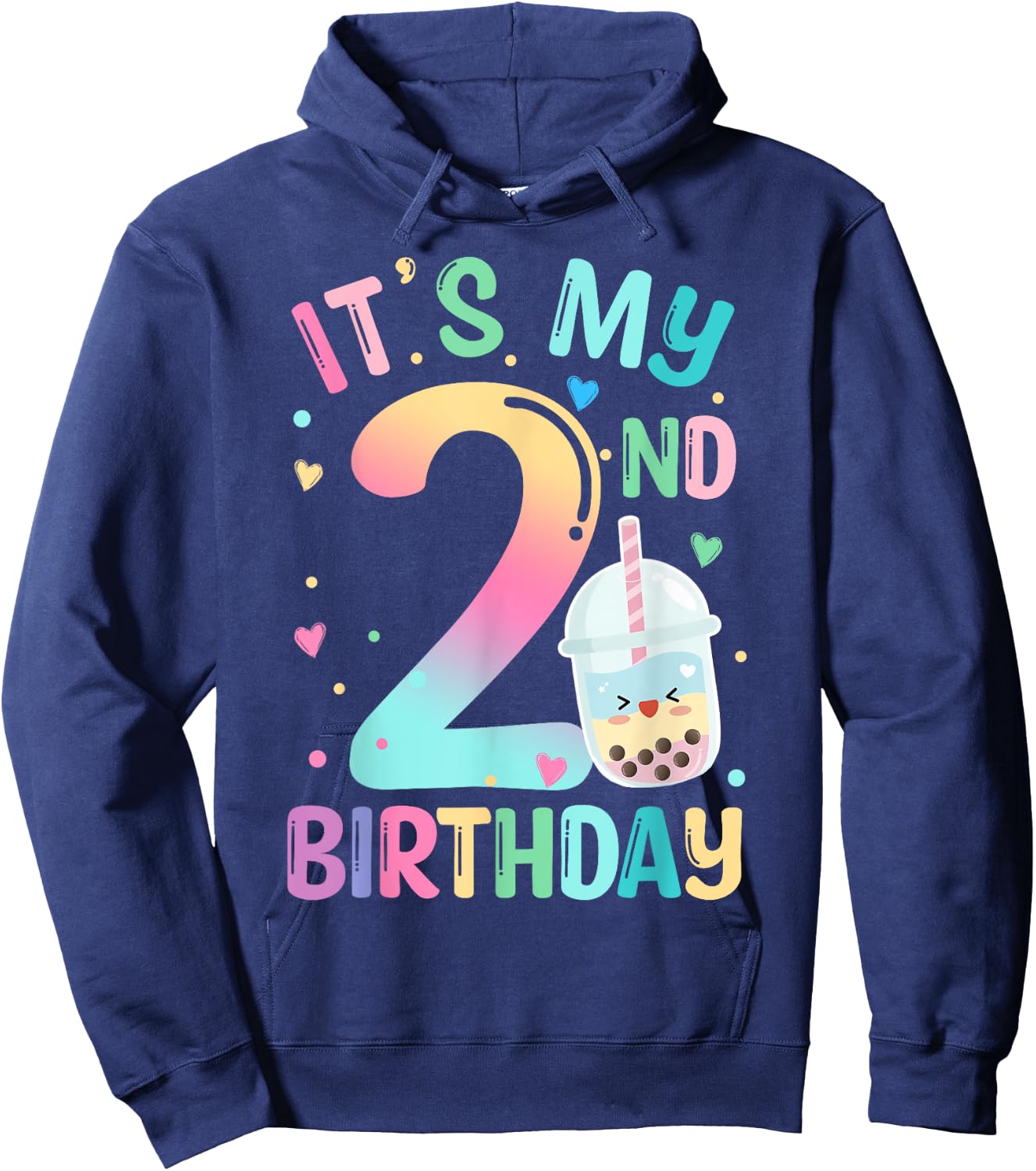 It's My 2nd Birthday Bubble Boba Tea Party 2 Year Old Girl Hoodie - Hoodie | Navy