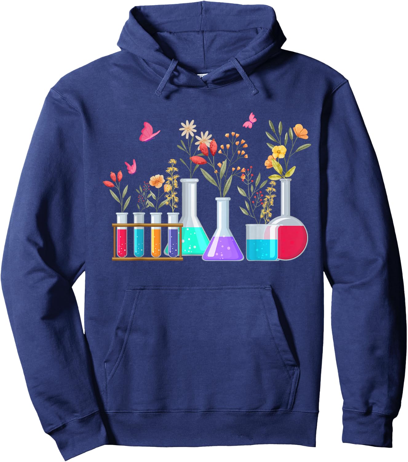 Floral Beakers Laboratory Butterfly Chemistry Science Hoodie - Hoodie | Navy