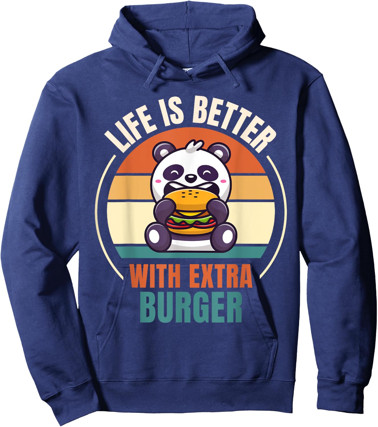 Retro Panda Retro Life Is Better With Extra Burger Hoodie - Hoodie | Navy