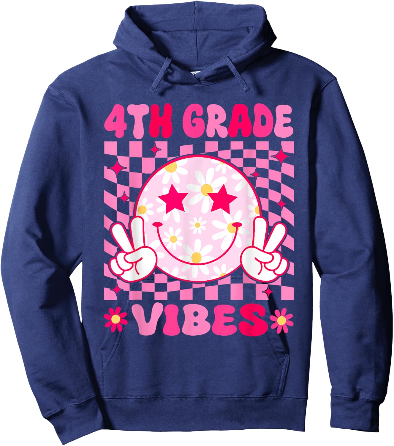 4th Grade Vibes Smile Face Fourth grade Girls Back to School Hoodie - Hoodie | Navy