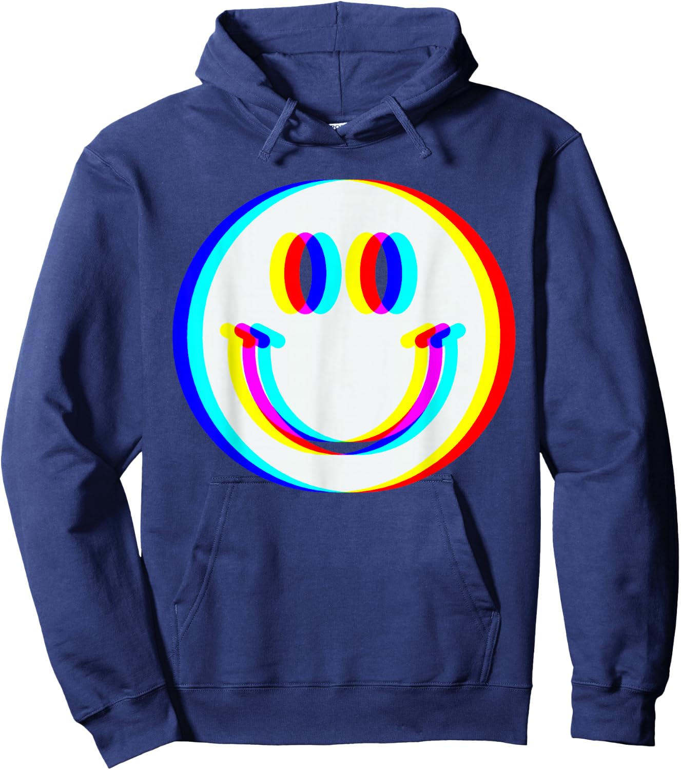 Smiling Face EDM Trippy Vaporwave Techno Rave Music Festival Hoodie - Hoodie | Navy