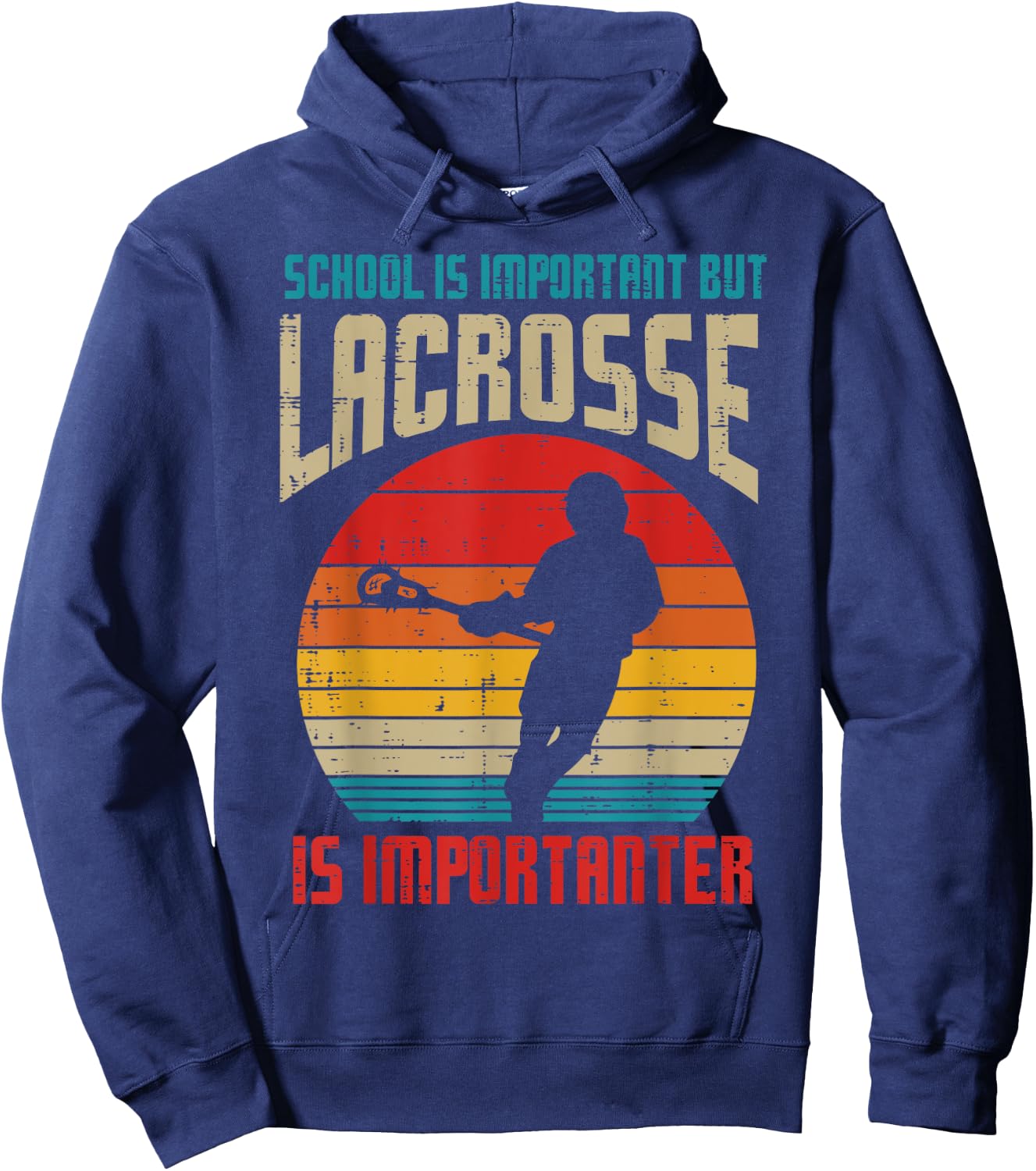 School Is Important Lacrosse Importanter Funny Lax Boys Kids Hoodie - Hoodie | Navy