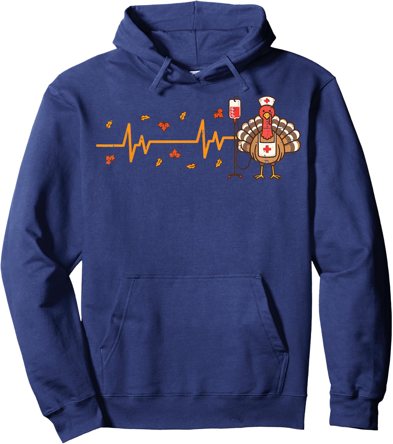 Thanksgiving Nurse Heartbeat Turkey Fall Scrub Top Women Men Hoodie - Hoodie | Navy