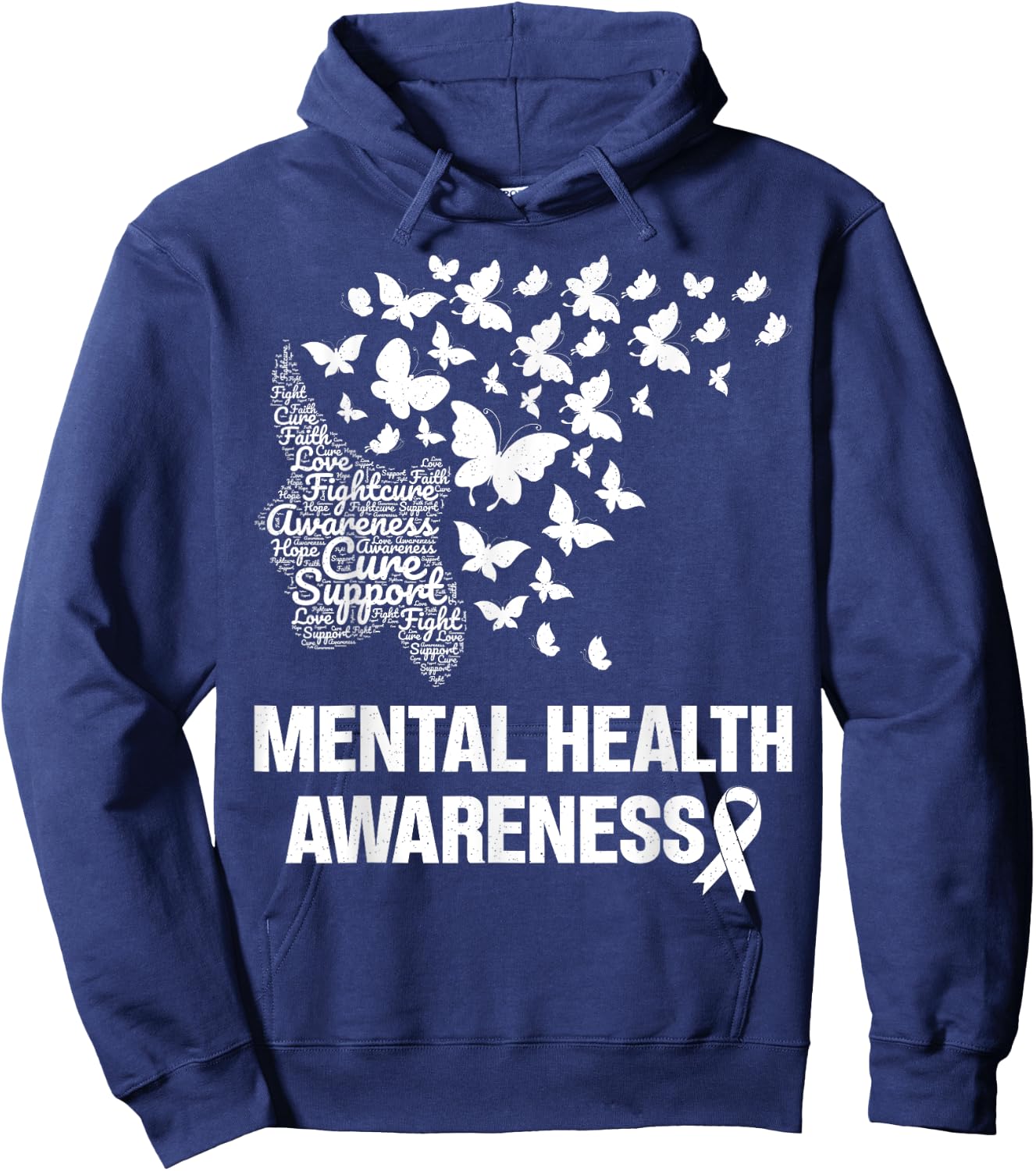 Mental Health Awareness Butterfly Girls Women Green Hoodie - Hoodie | Navy