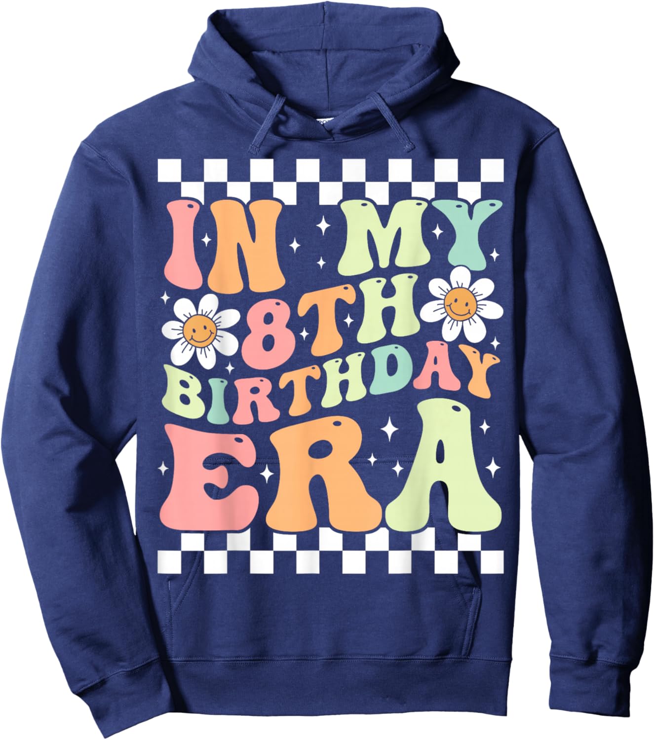 In My 8th Birthday Era Cute Daisy Groovy 8th Birthday Party Hoodie - Hoodie | Navy