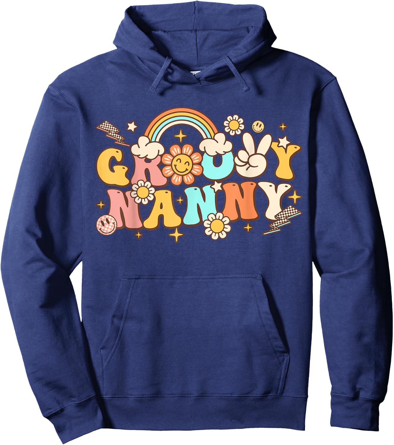 Retro Groovy Nanny Cute Hippie 70s Themed Birthday Party Hoodie - Hoodie | Navy