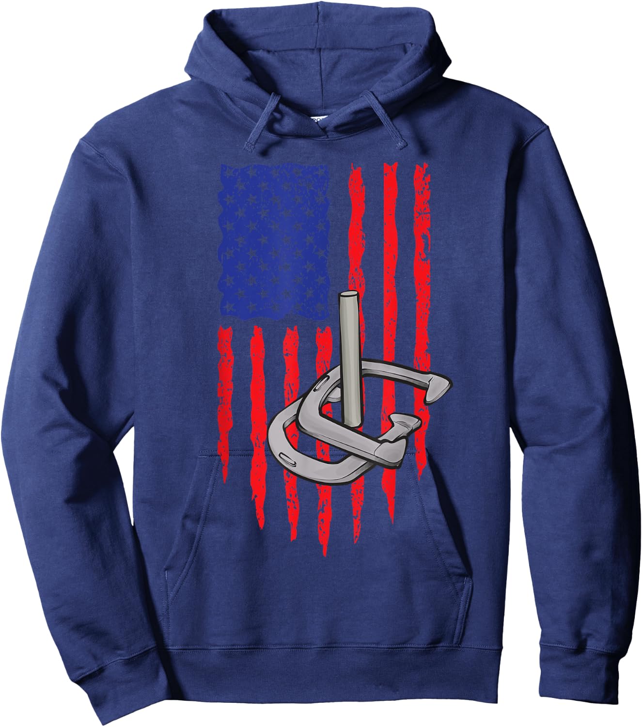 Horseshoe Pitching USA American Flag Horseshoes Game Men Hoodie - Hoodie | Navy