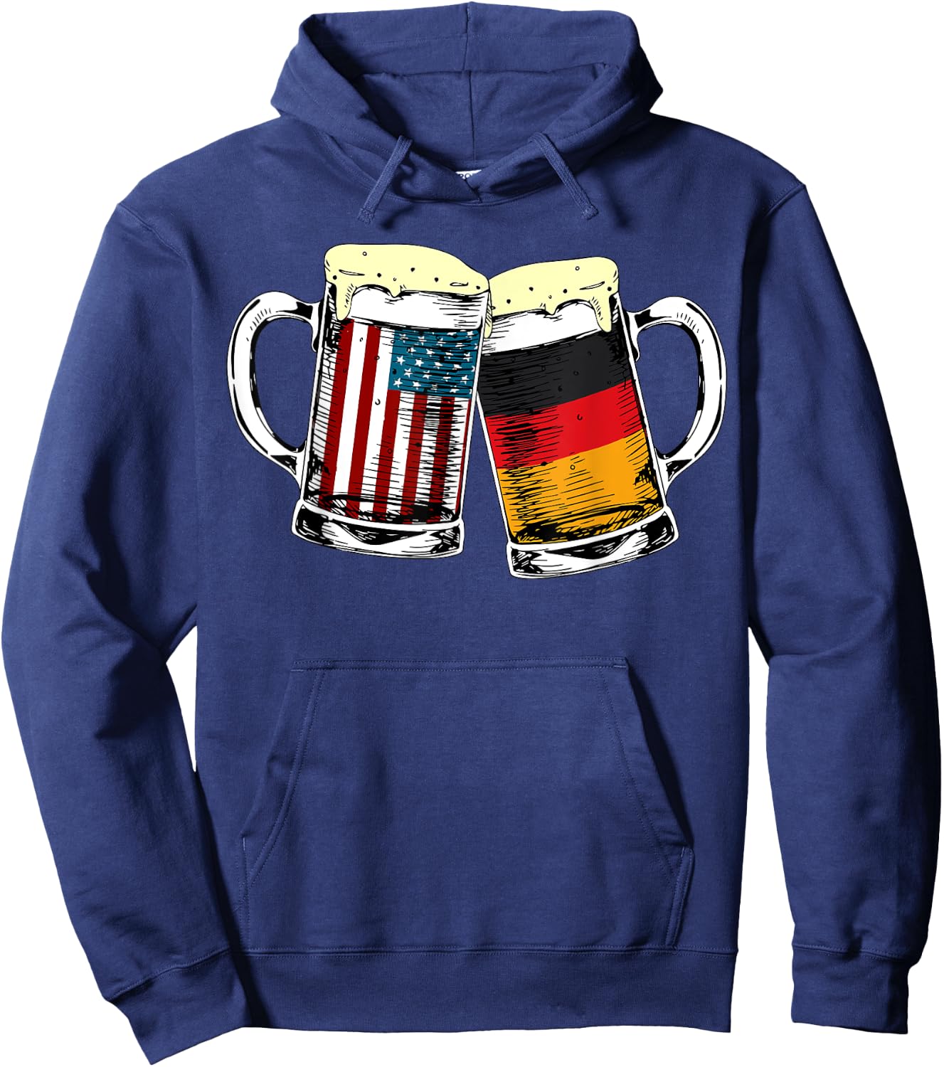 Funny Oktoberfest German American Flag Prost Beer Mug Print Hoodie - Hoodie | Navy