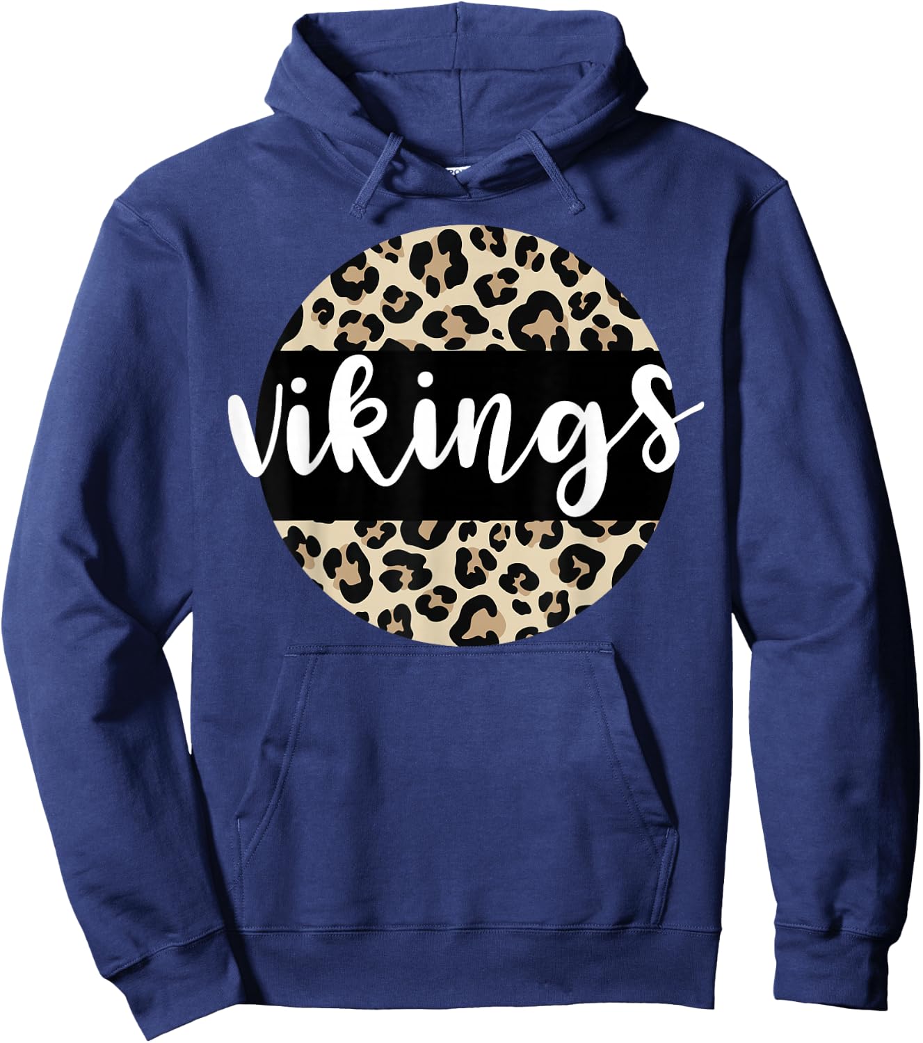 Leopard Print Vikings Team Mascot School Spirit Game Night Hoodie - Hoodie | Navy