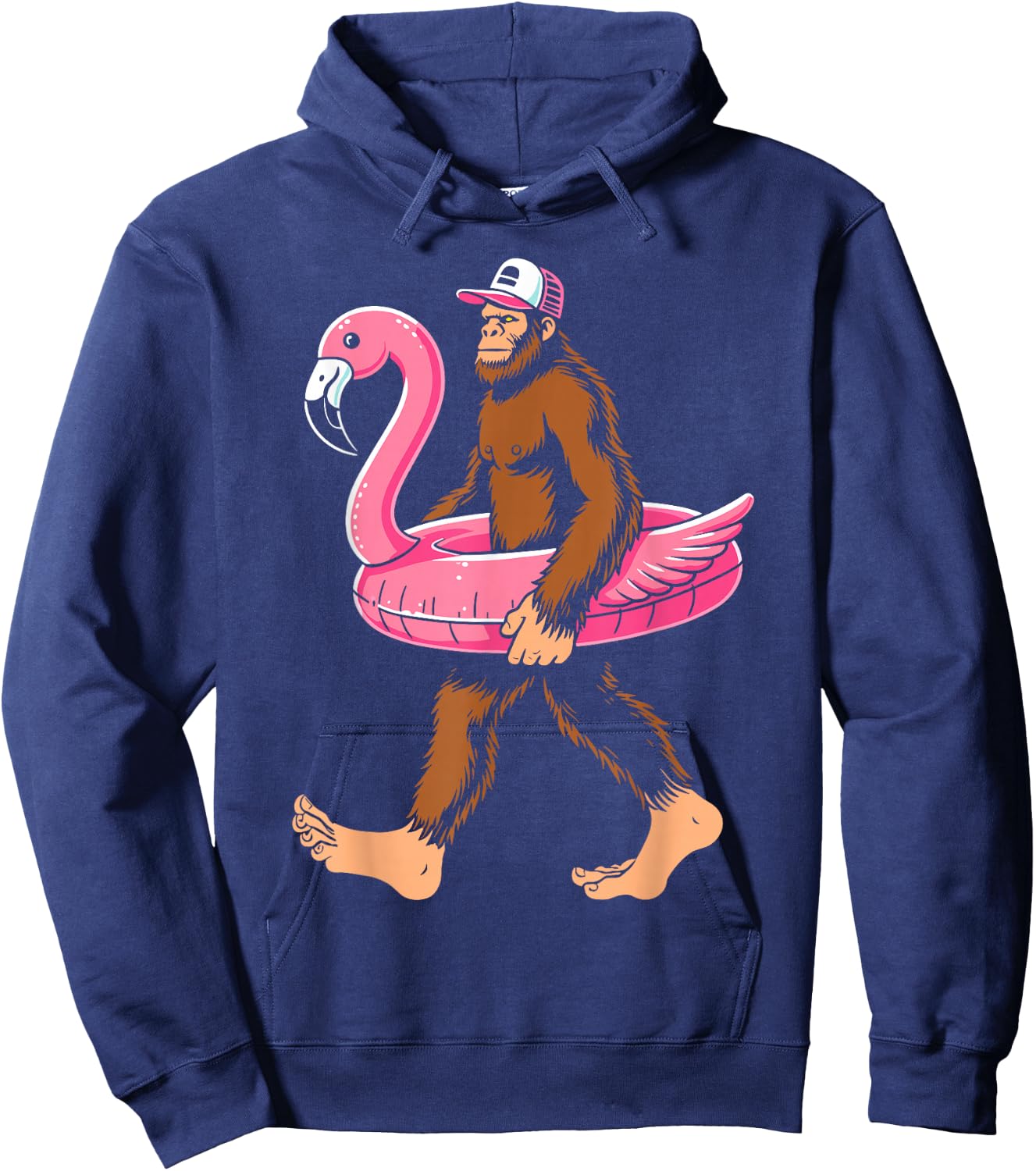 Pool party bigfoot flamingo float sasquatch pink float women Hoodie - Hoodie | Navy