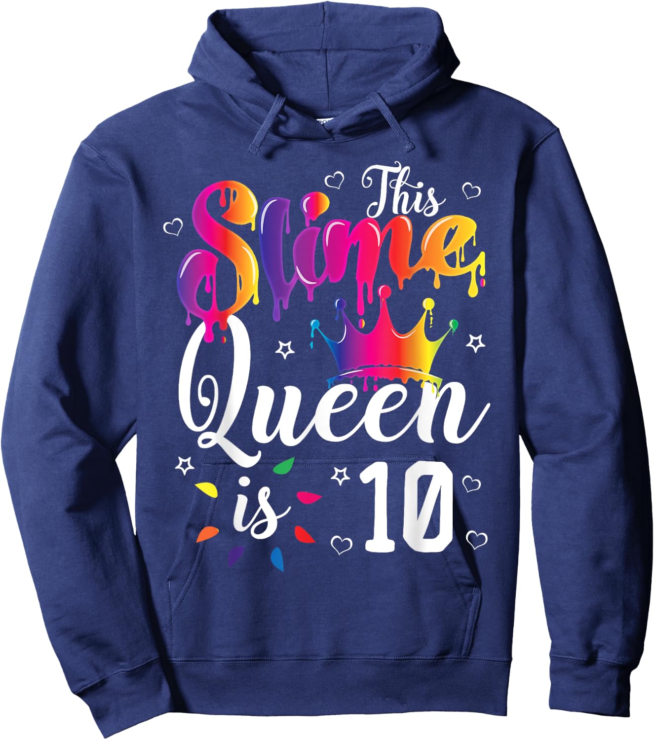 slime queen crown Birthday 10th Gift girls 10 years old Hoodie - Hoodie | Navy