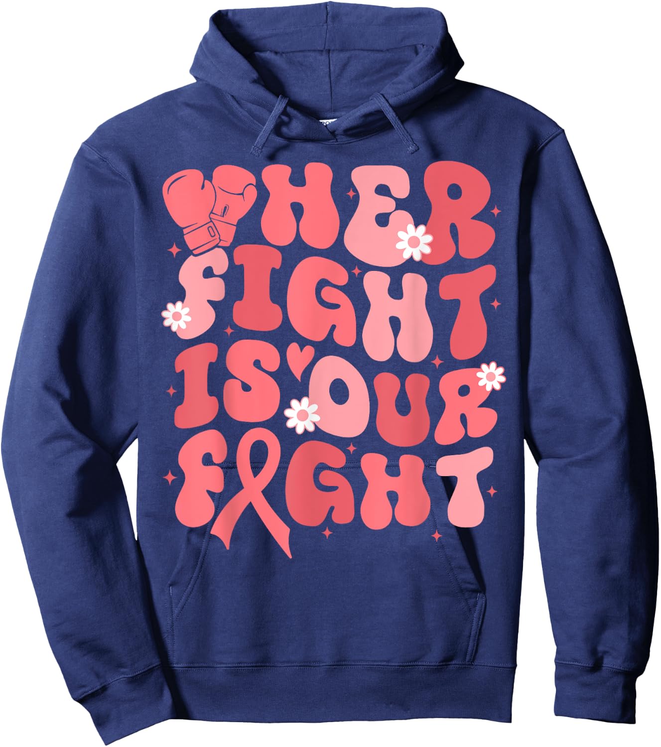 Uterine Cancer Her Fight Is Our Fight Peach Flower Ribbon Hoodie - Hoodie | Navy