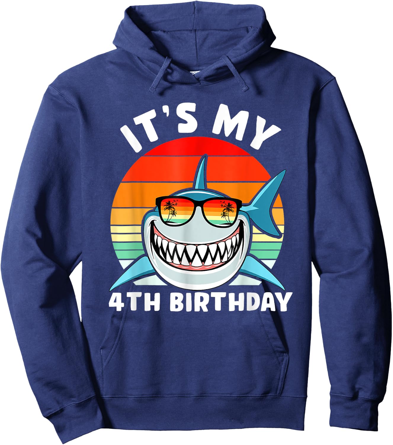 Shark 4 Year Old Shirt 4th Birthday Shark Lover Hoodie - Hoodie | Navy