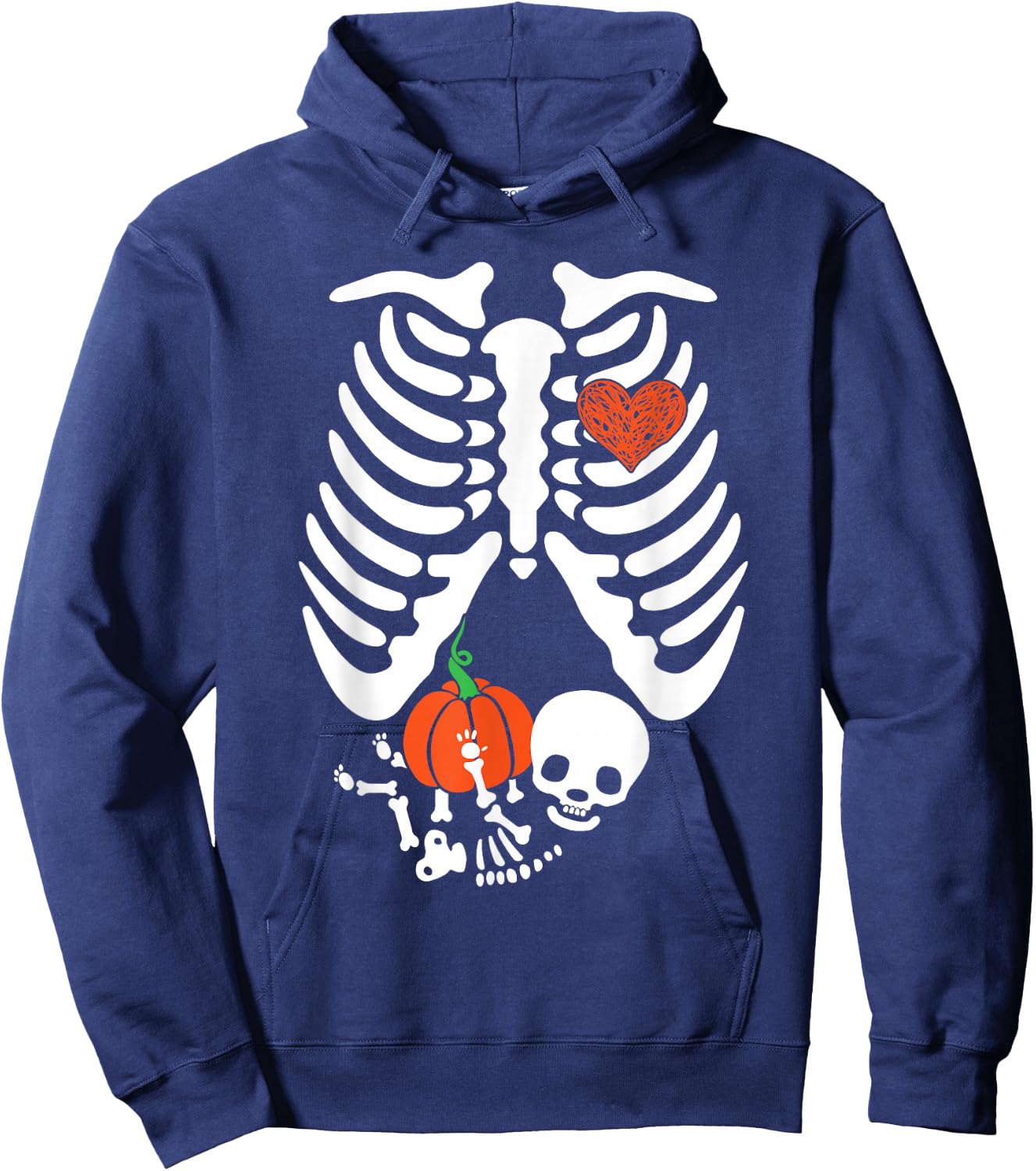 Skeleton Maternity Halloween Pumpkin Baby Maternity Costume Hoodie - Hoodie | Navy