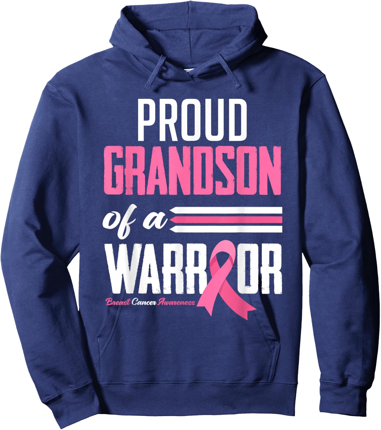 Proud Grandson Of A Warrior Grandma Breast Cancer Awareness Hoodie - Hoodie | Navy