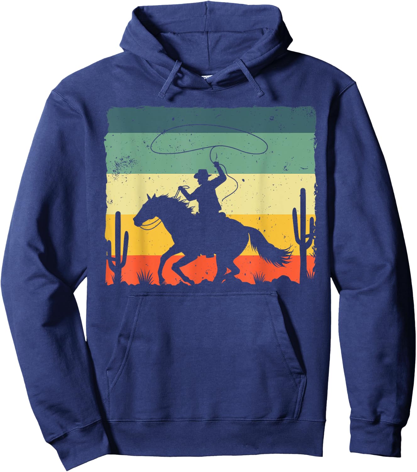 Retro Western Cowboy Design Boys Horse Rider Cowboy Hoodie - Hoodie | Navy