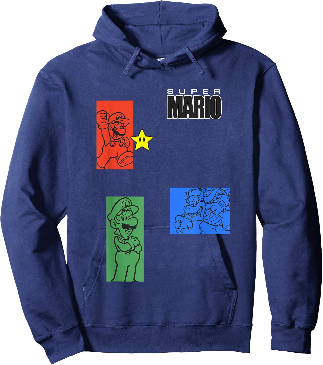 Super Mario Luigi & Bowser Color Trio Panels Hoodie - Hoodie | Navy