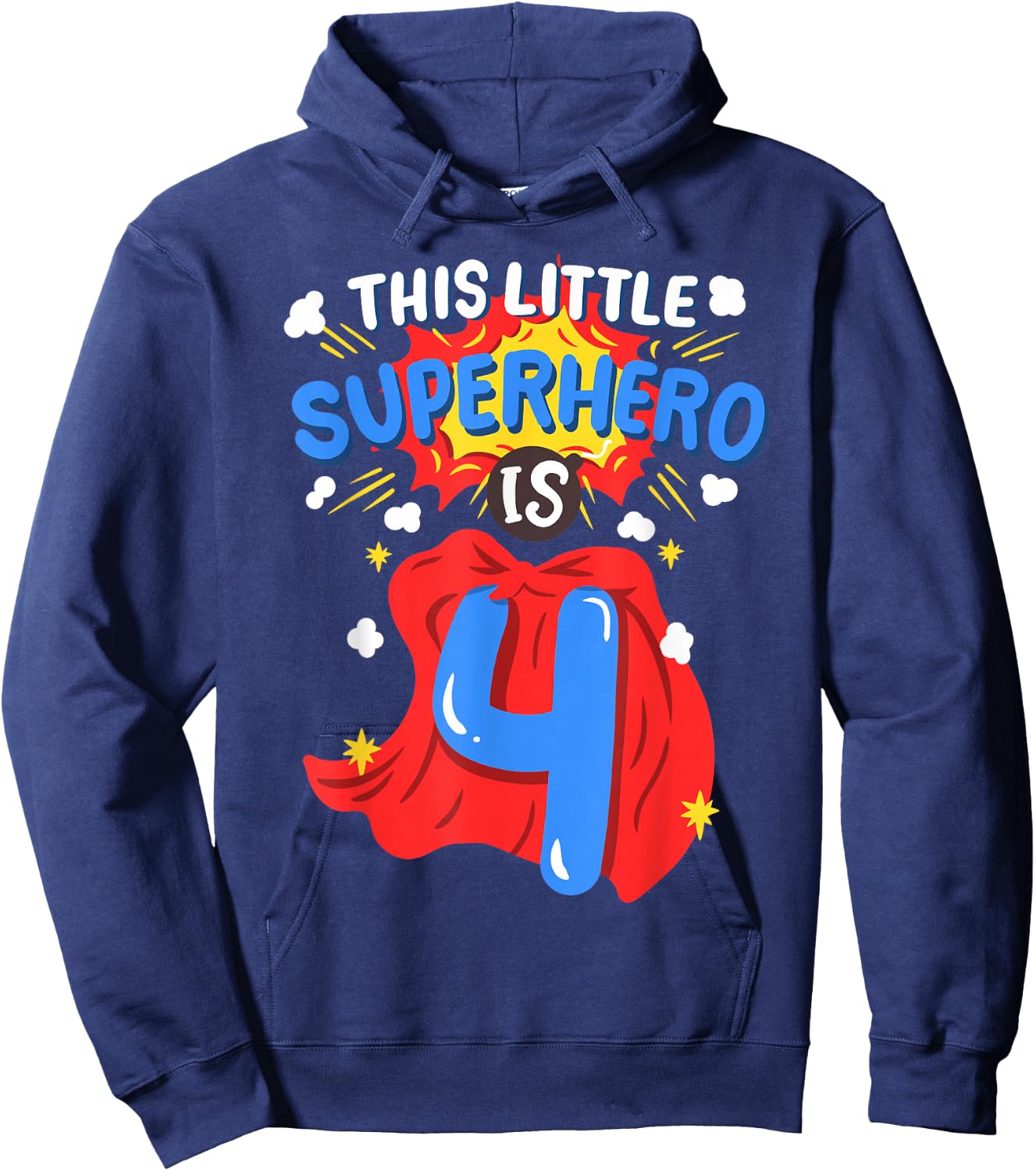 This Little Superhero is 4 Kids Boys 4th Birthday Party Hoodie - Hoodie | Navy