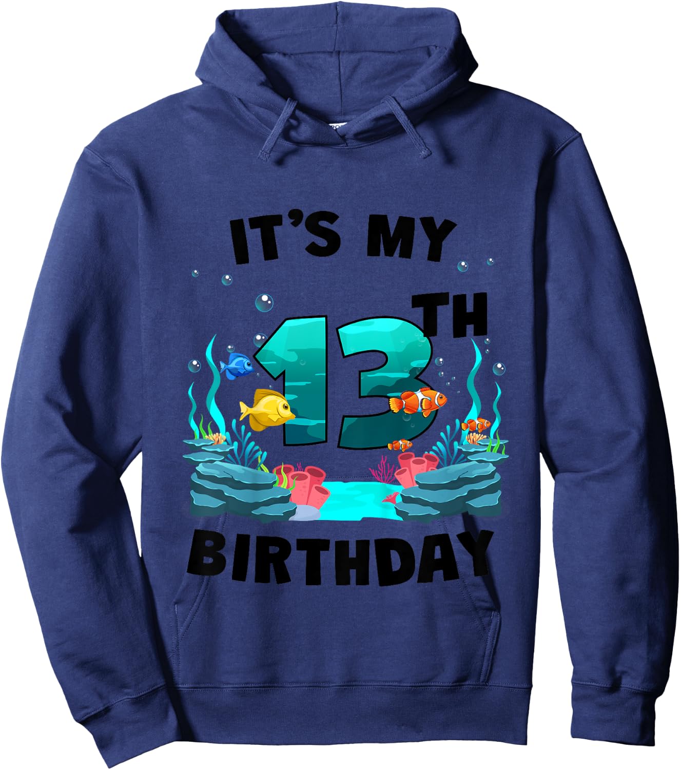 Kids 13th Birthday Ocean Sea Animals Theme 13 Year Old Bday Hoodie - Hoodie | Navy