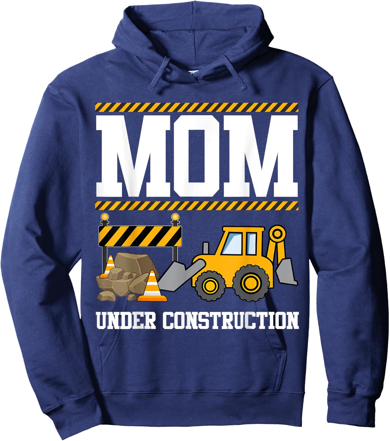 Mom Under Construction Kids Truck Excavator Matching Family Hoodie - Hoodie | Navy