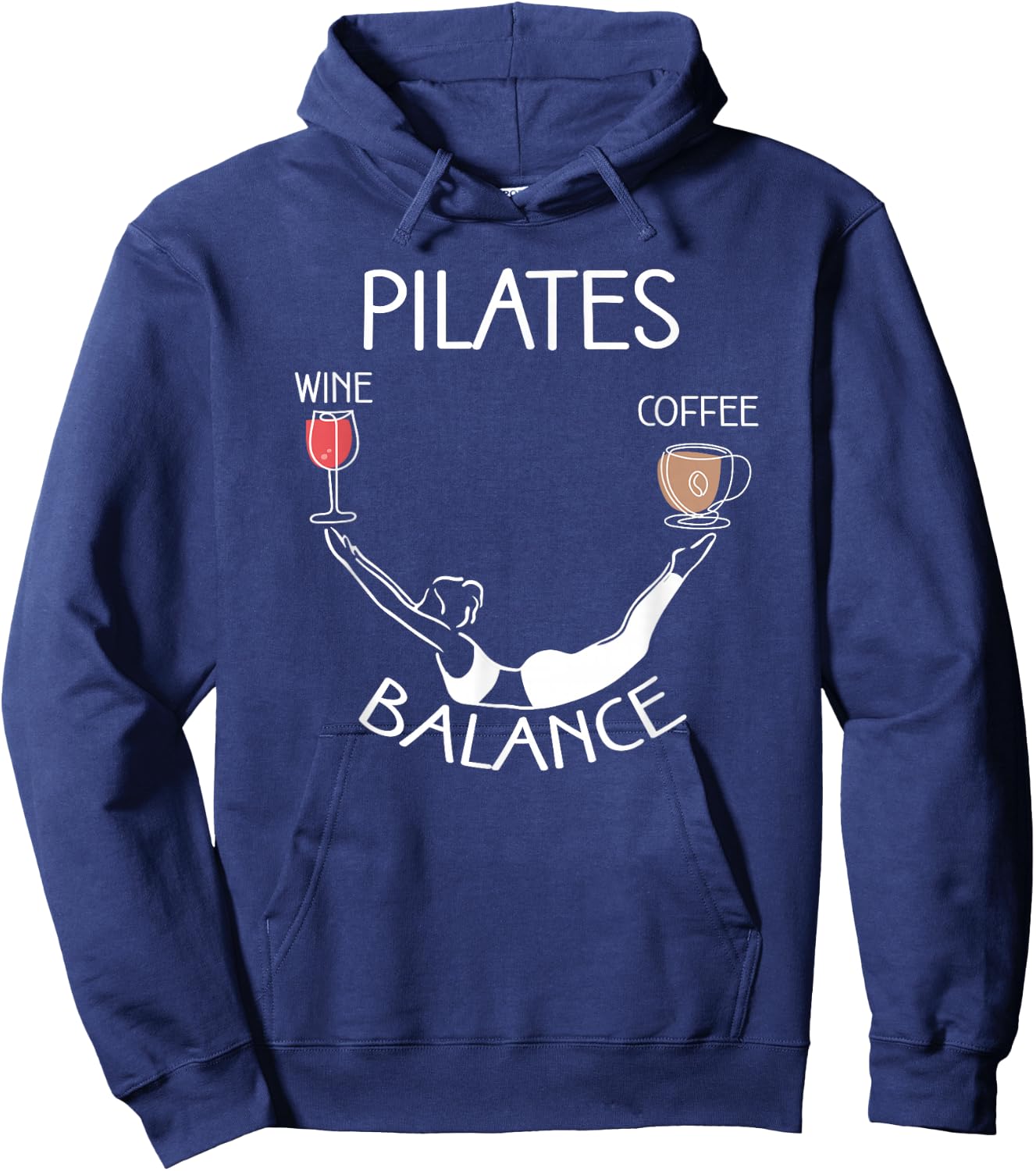 Pilates Balance Wine and Coffee Lovers Unique Pose Hoodie - Hoodie | Navy