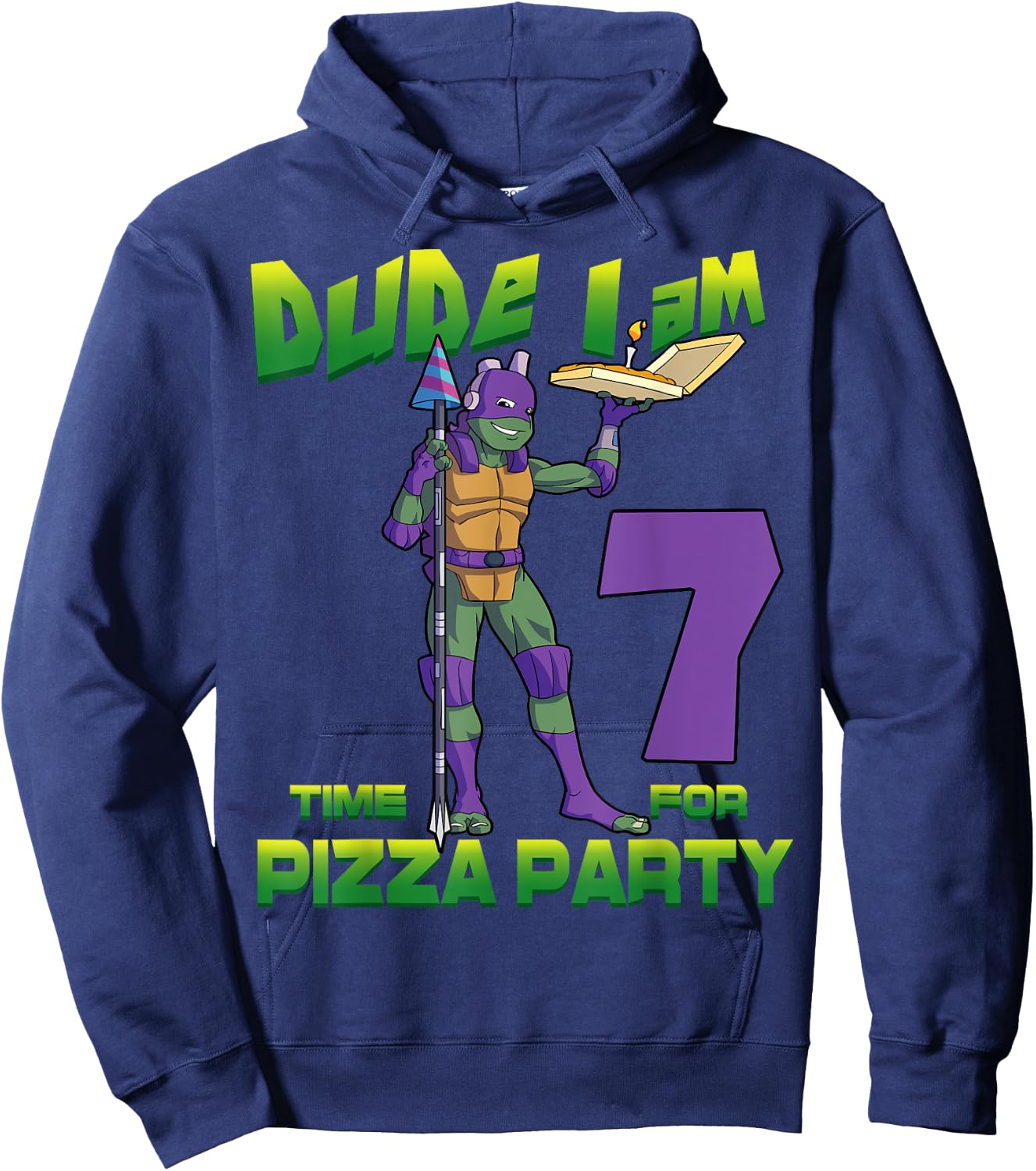 Mademark x Teenage Mutant Ninja Turtles - Dude I am 7 Years Old Donnie Pizza Birthday Party Hoodie - Hoodie | Navy