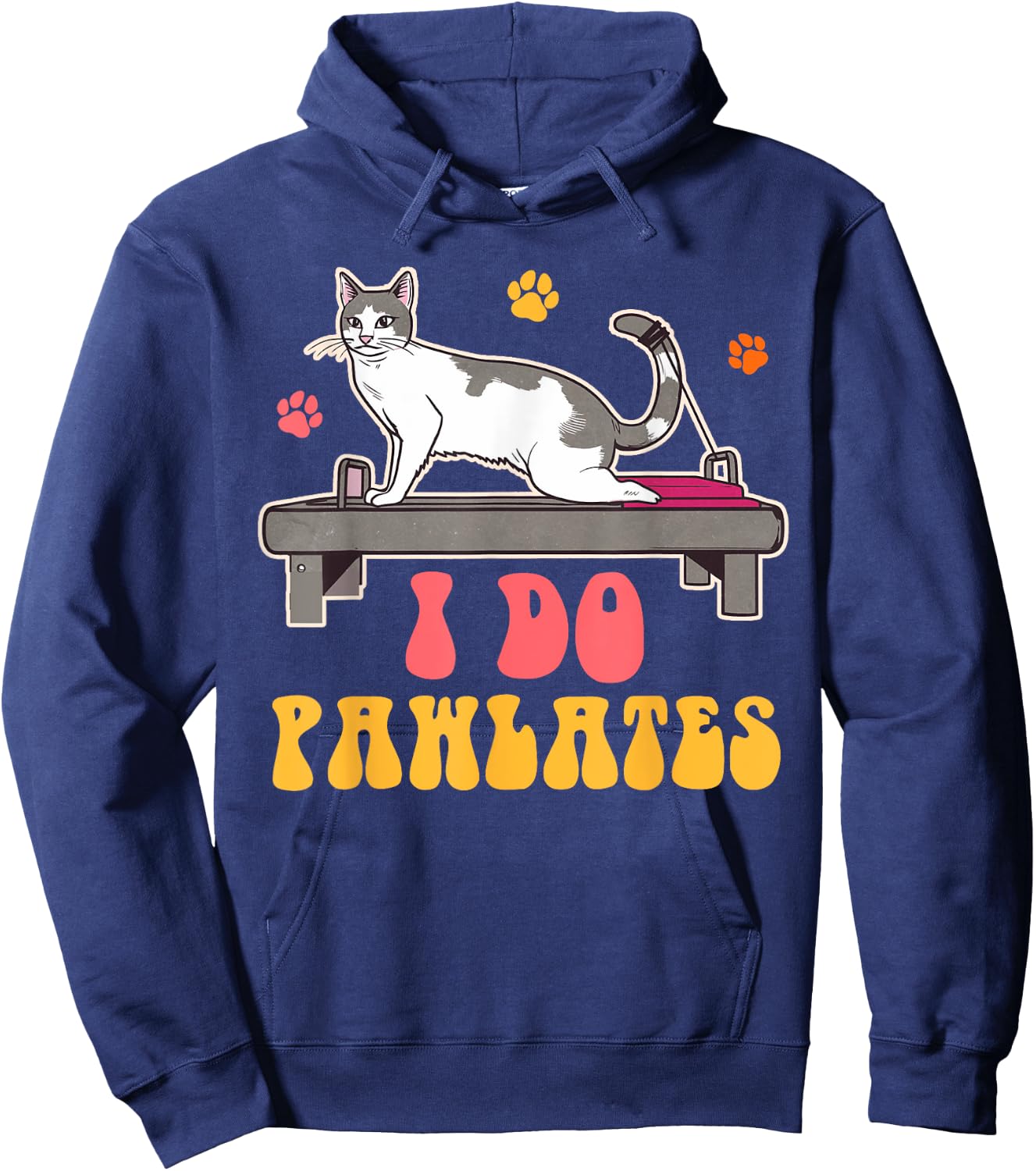 Funny Cat Mom Pilates Woman Workout Yoga Lover I Do Pawlates Hoodie - Hoodie | Navy