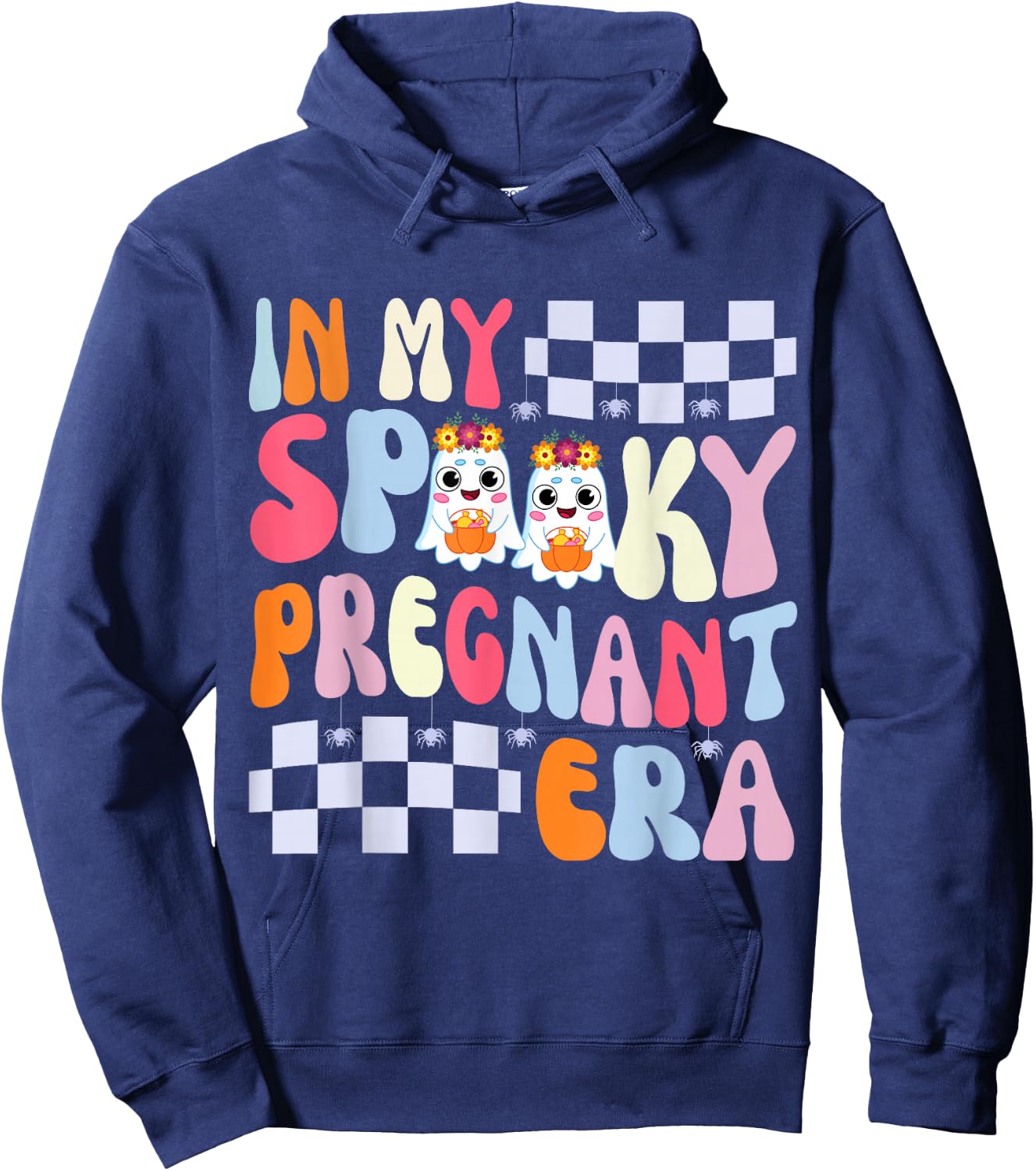 In My Spooky Pregnant Era Maternity Ghost Hoodie - Hoodie | Navy