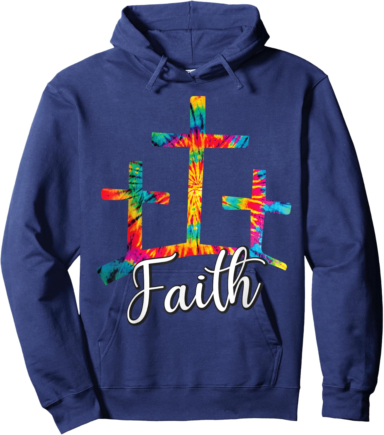 Faith Jesus Christian Cross Tie Dye Rainbow Religious Bible Hoodie - Hoodie | Navy