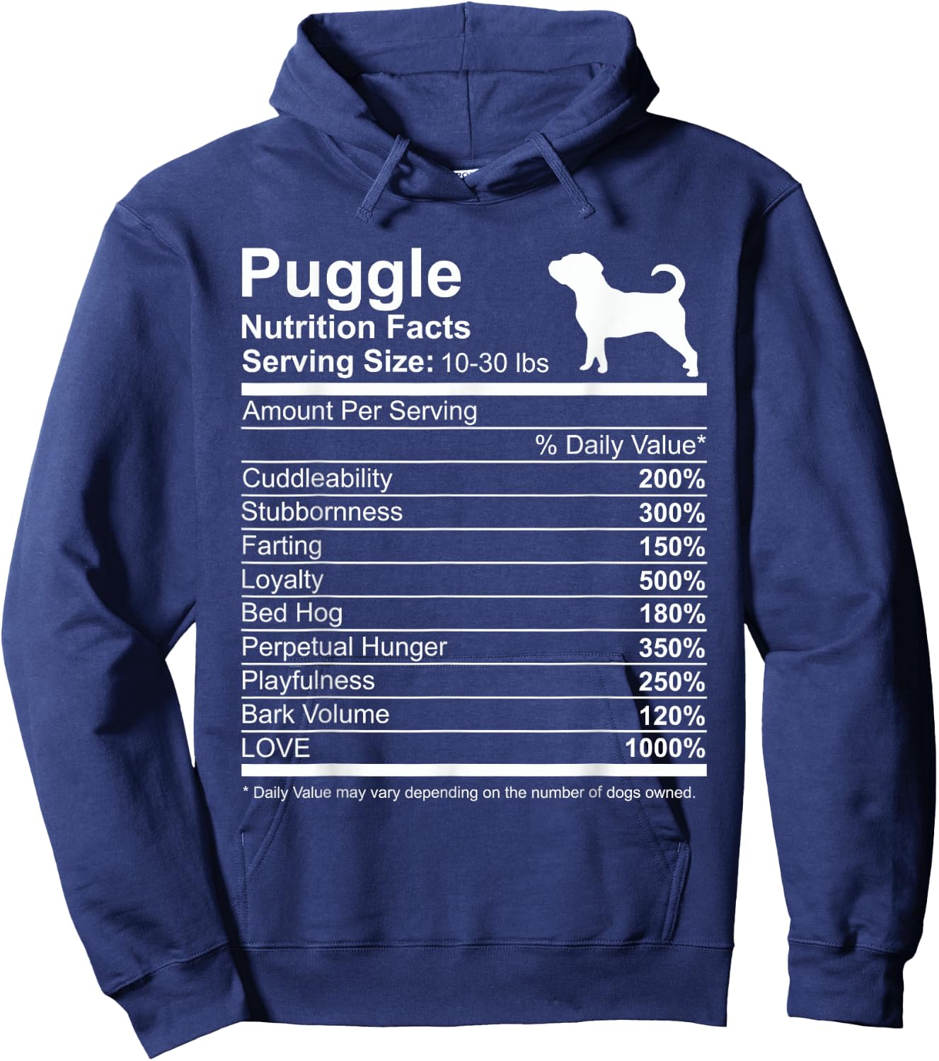 Funny Sayings for Puggle Lovers Dog Dad Black Cotton Polyester Classic Fit Short Sleeve Puggle Small -Adults Hoodie - Hoodie | Navy
