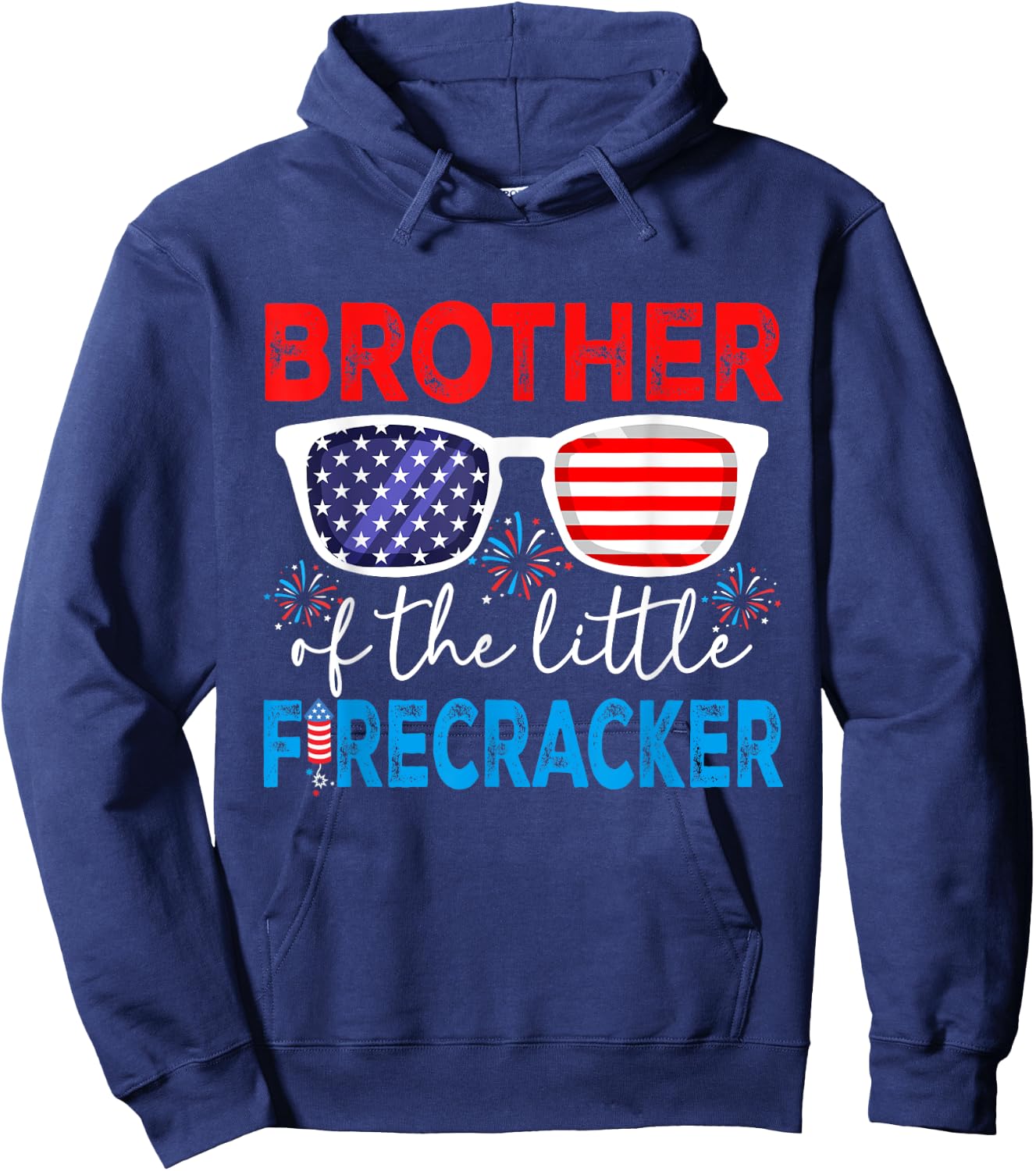 4th of July Birthday Party Brother Of The Little Firecracker Hoodie - Hoodie | Navy