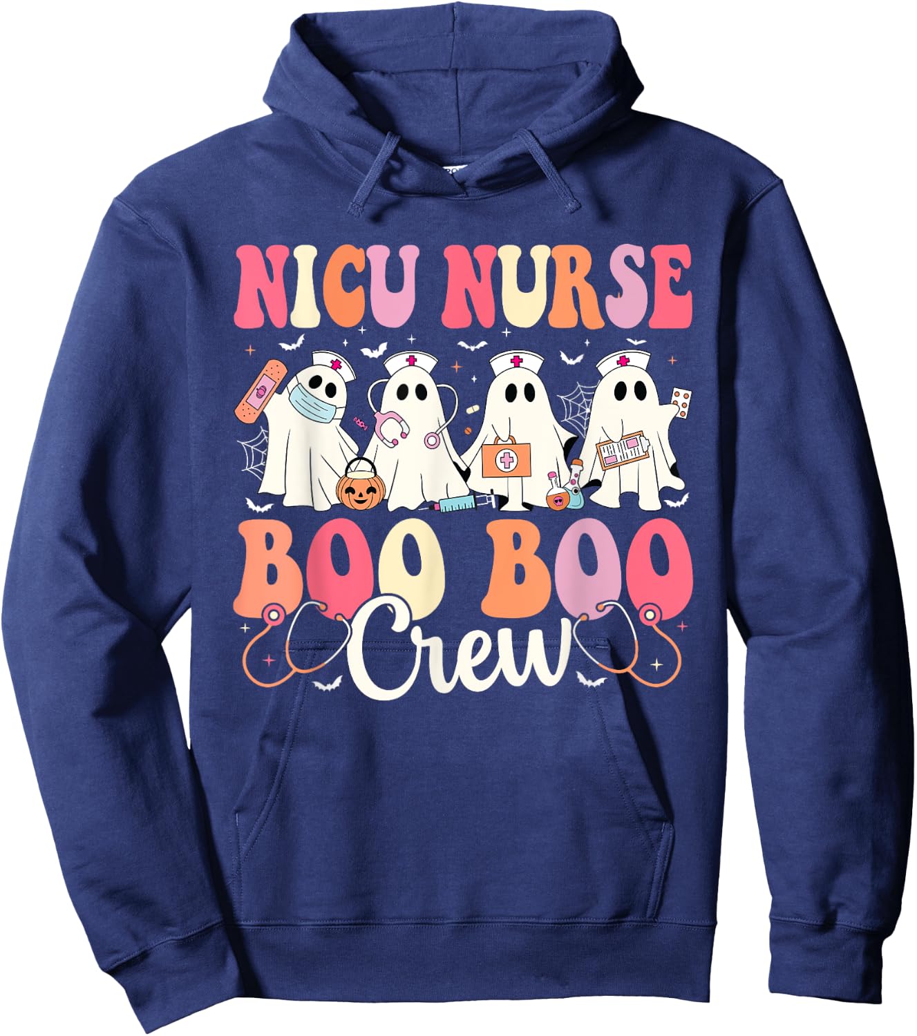 NICU Nurse Boo Boo Crew Ghost NICU Nurse Halloween Costume Hoodie - Hoodie | Navy