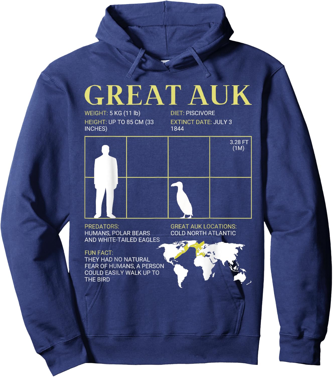 Great Auk Extinct Flightless Bird Penguin Hoodie - Hoodie | Navy