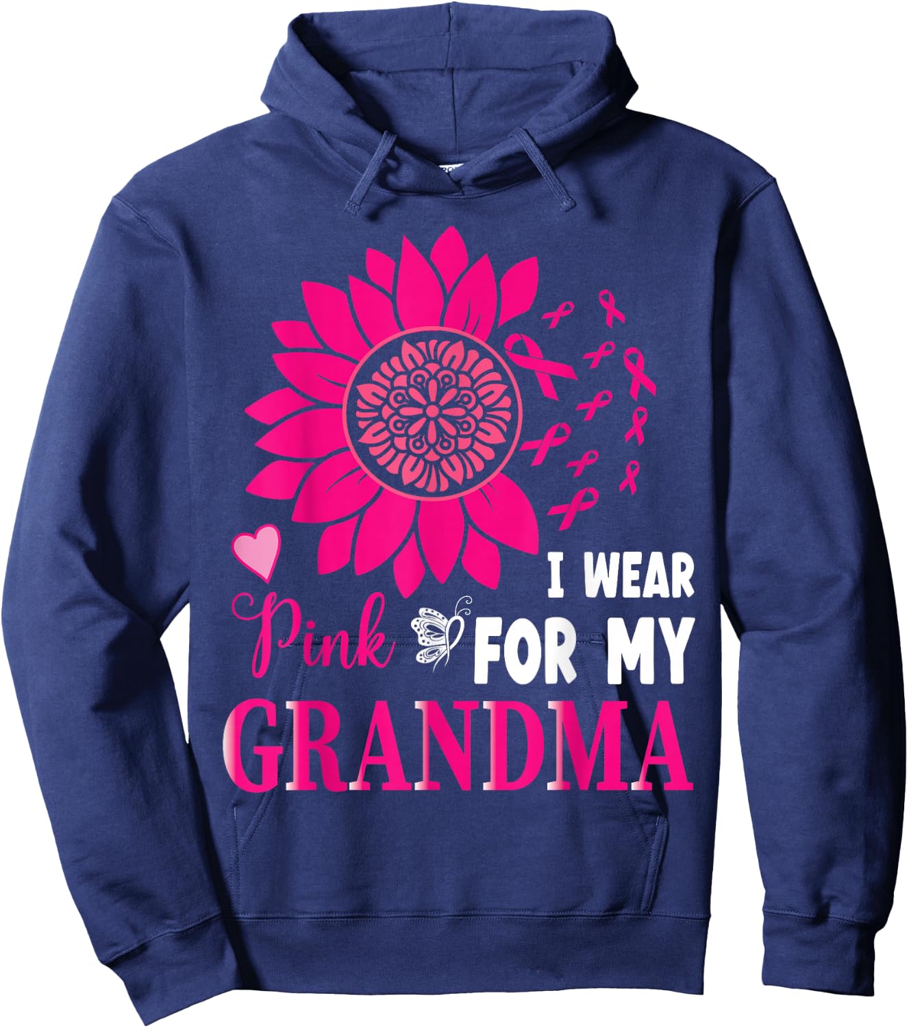 I Wear Pink For My Grandma Breast Cancer Awareness Gifts Hoodie - Hoodie | Navy