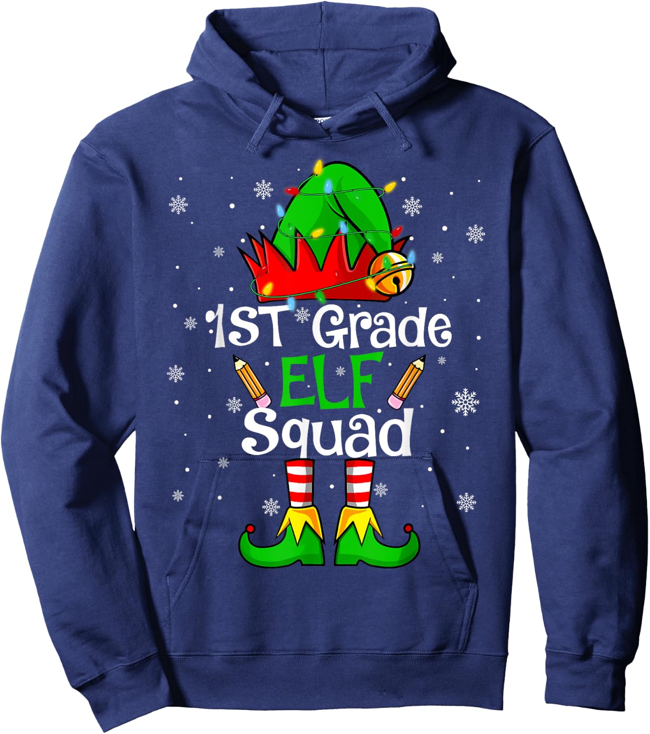 Christmas 1st Grade Elf Squad First Grade Teacher Student Hoodie - Hoodie | Navy