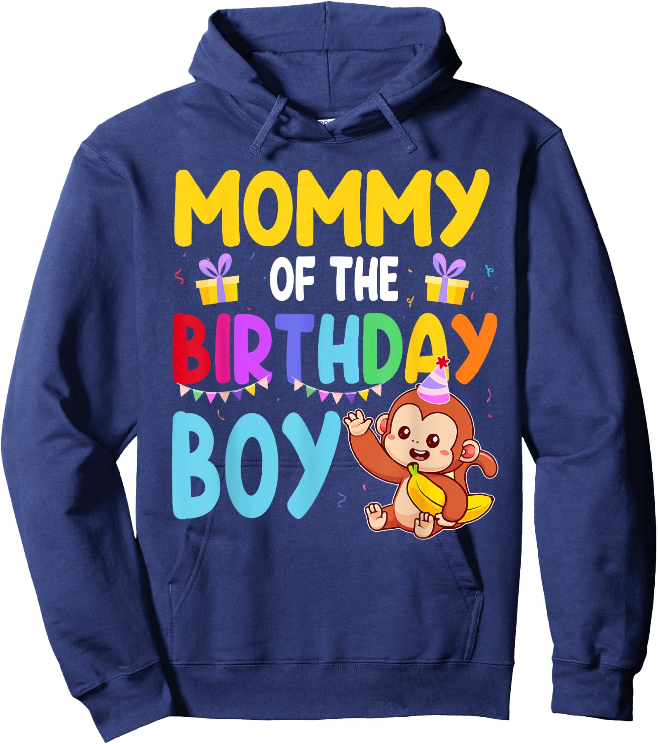 Mommy Of The Birthday Boy Monkey Family Matching Hoodie - Hoodie | Navy