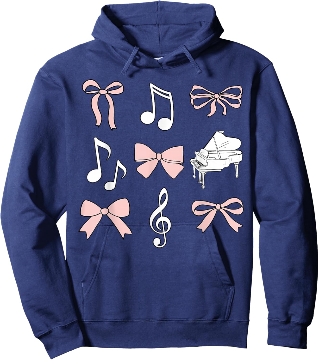 Coquette Bow Music Note Treble Clef Piano Teacher Musician Hoodie - Hoodie | Navy