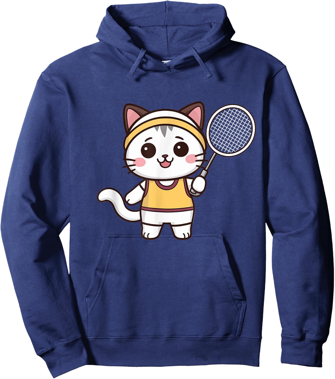 Badminton Funny Cat Women Girls Badminton Player Kawaii Hoodie - Hoodie | Navy
