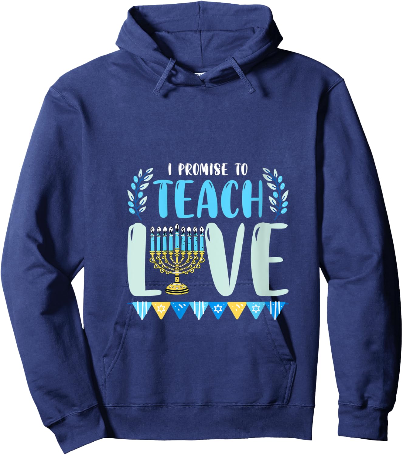 I Promise To Teach Love Hanukkah Chanukah Jewish Teacher V-Neck Hoodie - Hoodie | Navy