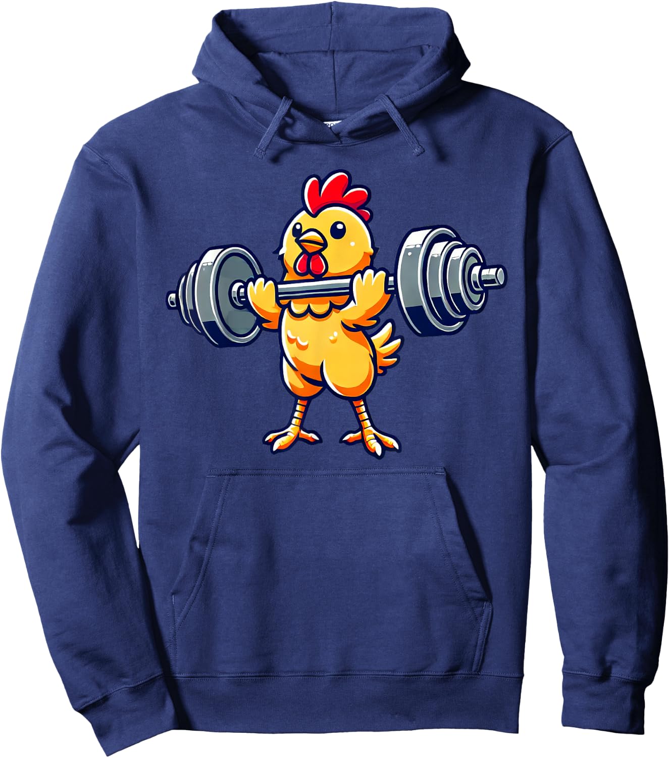Chicken Powerlifting Gym Workout - Black, -Adults/Kids, Short Sleeve, Cotton 65% Polyester 35%, Humorous Chicken Design Hoodie - Hoodie | Navy