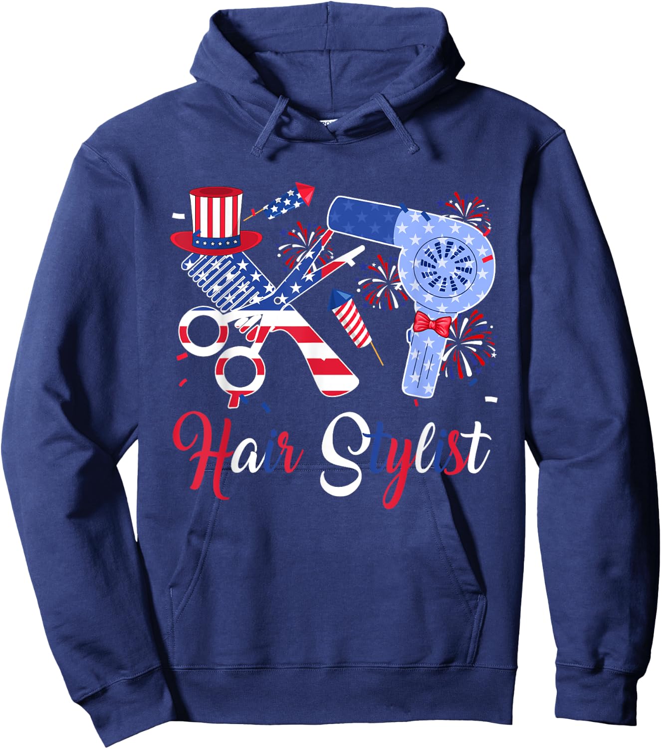 Hair Stylist Costume Tools As American Flag 4th July Women Men Hoodie - Hoodie | Navy