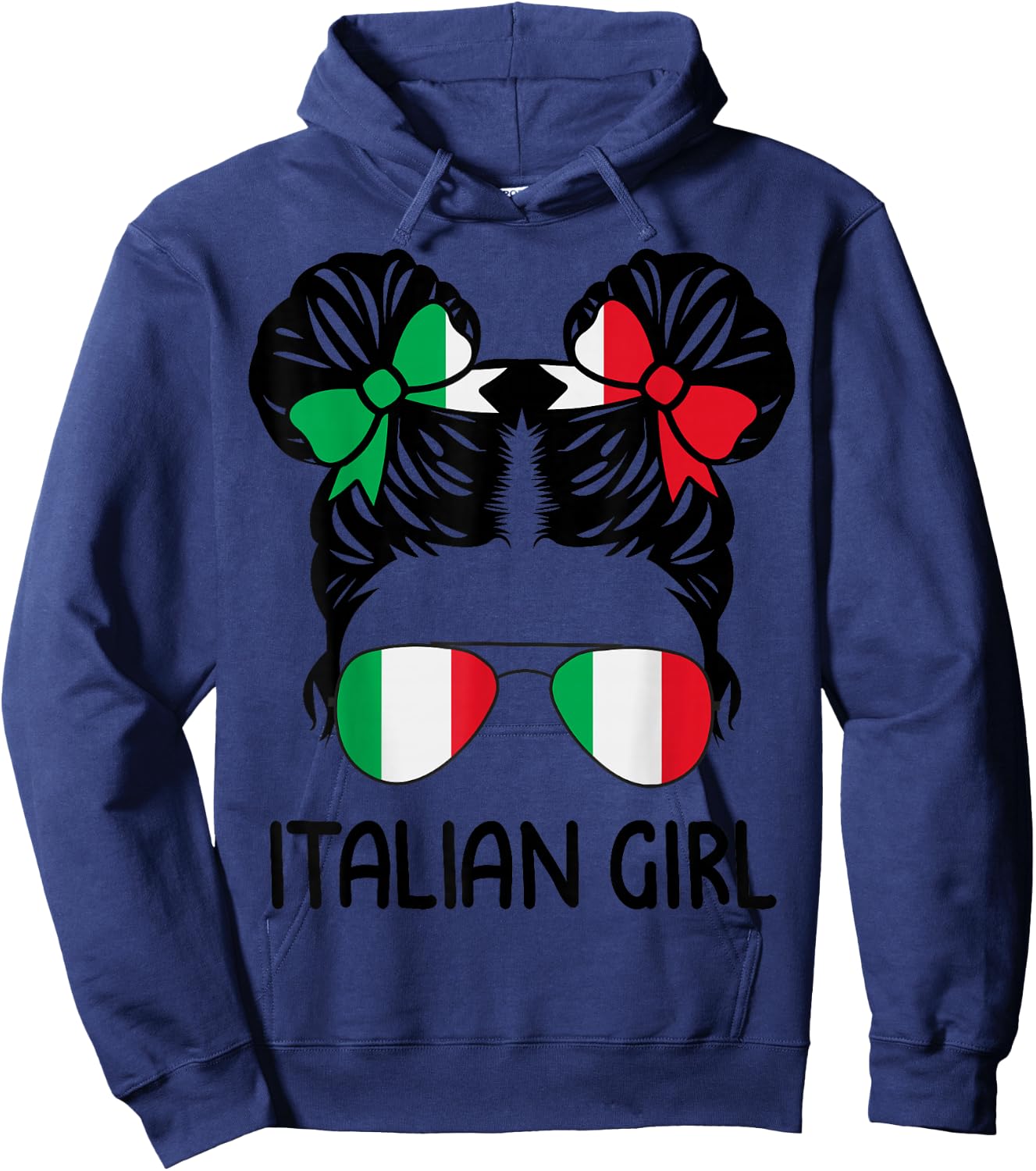 Italian Girl Messy Hair Italy Pride Patriotic Kids Hoodie - Hoodie | Navy