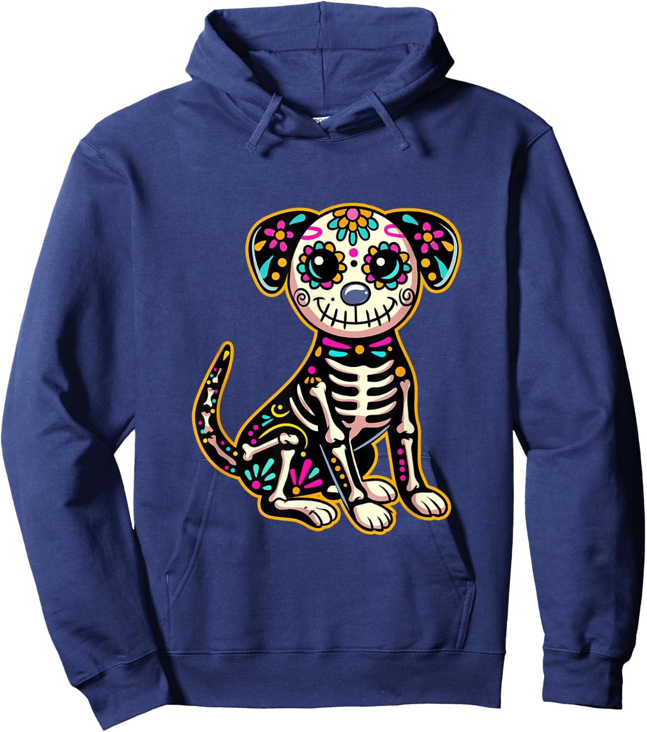 Dia de Los Muertos Skeleton Sugar Skull Dog Day of The Dead Hoodie - Hoodie | Navy