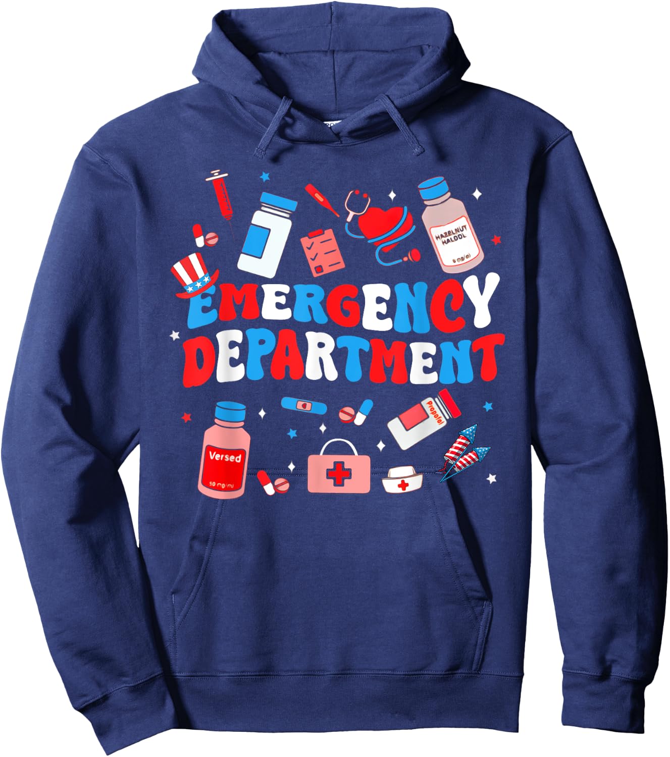 Emergency Department ER Nurse USA Flag Patriotic 4th Of July Hoodie - Hoodie | Navy