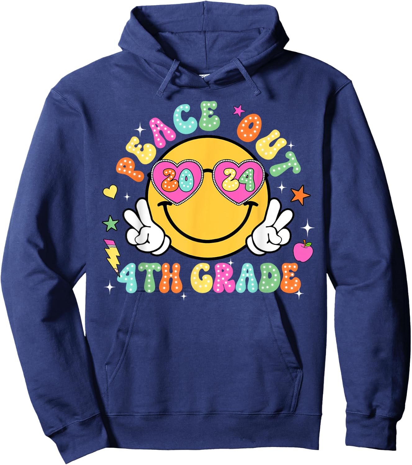 Peace Out Fourth Grade Cute Groovy Last Day of 4th Grade Hoodie - Hoodie | Navy