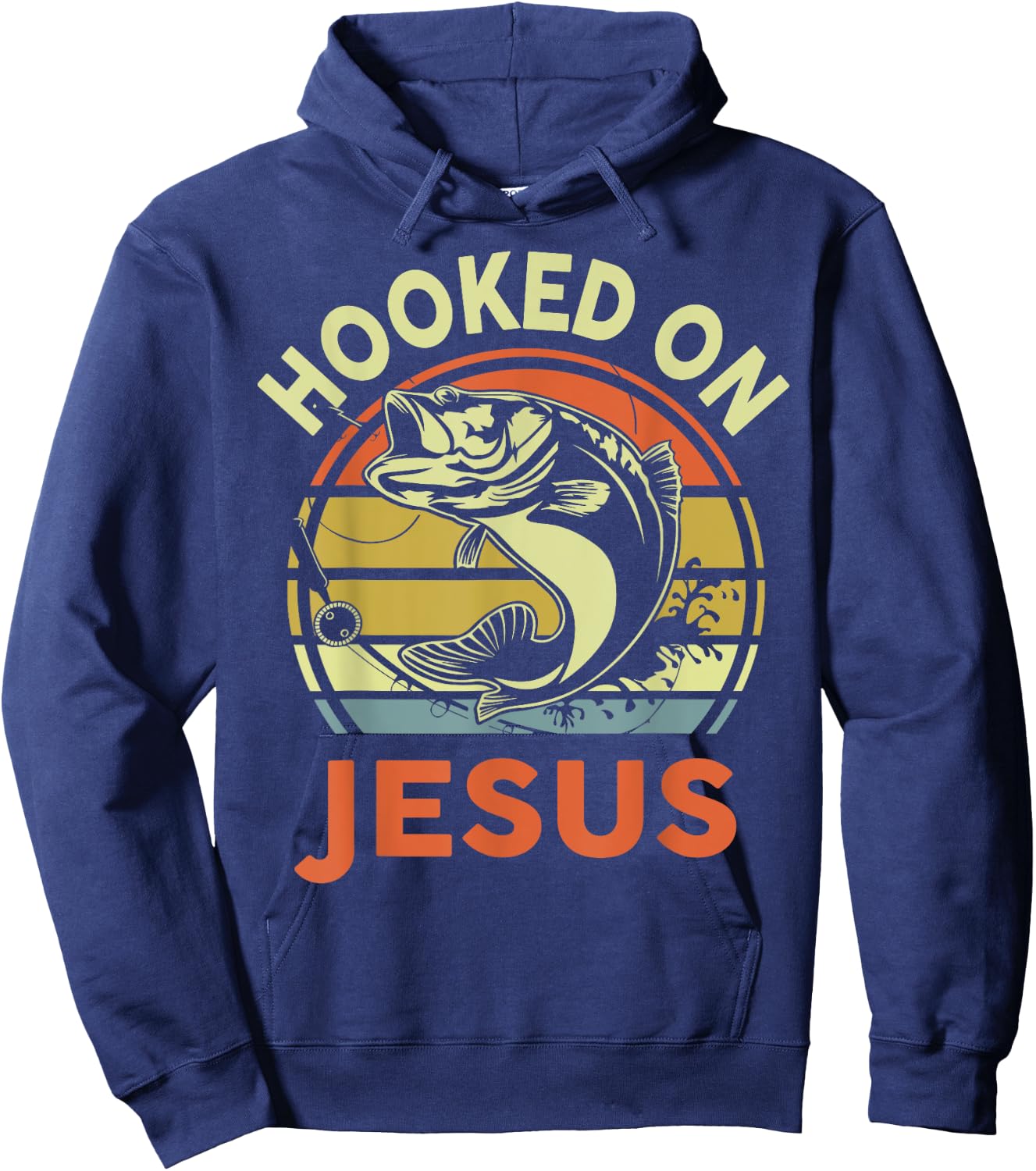 Hooked on Jesus Christian Funny I You Love Bass Fishing Hoodie - Hoodie | Navy