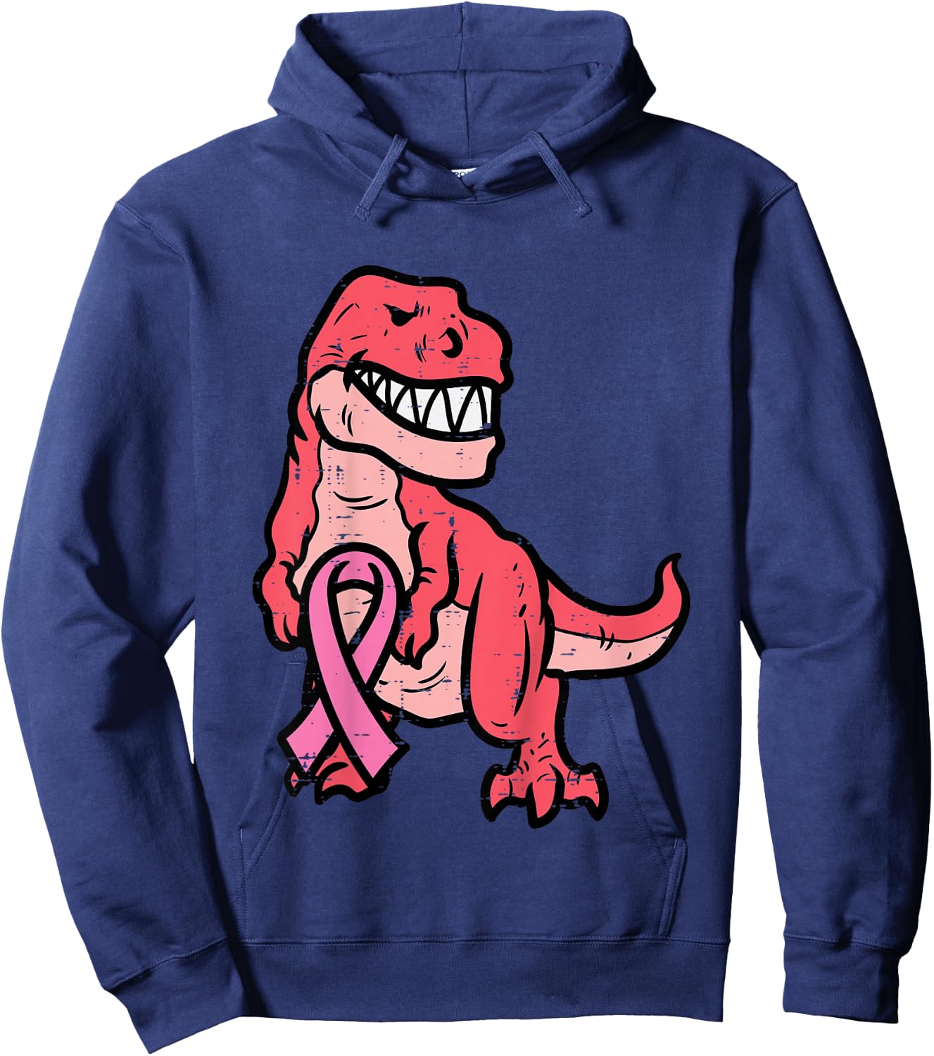 Kids Breast Cancer Awareness Dino Pink Ribbon Boys Kids Toddler Hoodie - Hoodie | Navy