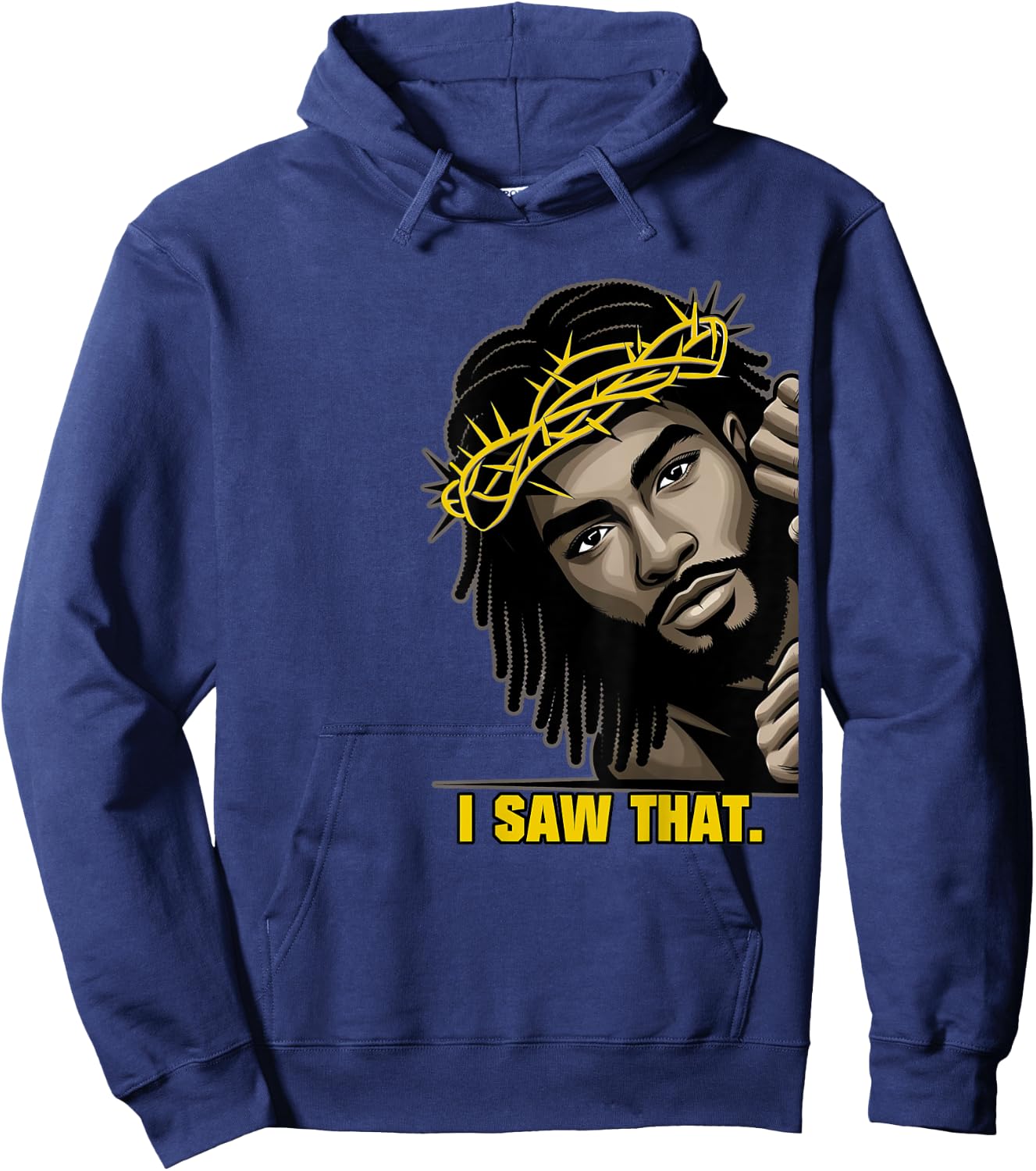 I Saw That | Black Jesus Face African American Locs Hoodie - Hoodie | Navy