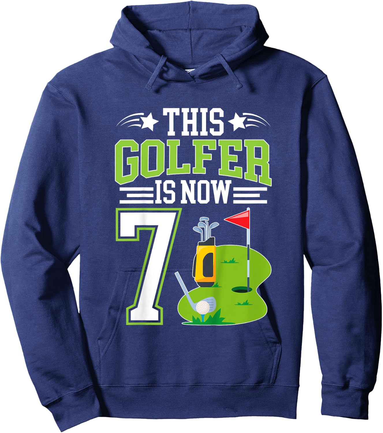Kids 7th Birthday Party Golf Boy Seven Year Old Golf Player Hoodie - Hoodie | Navy